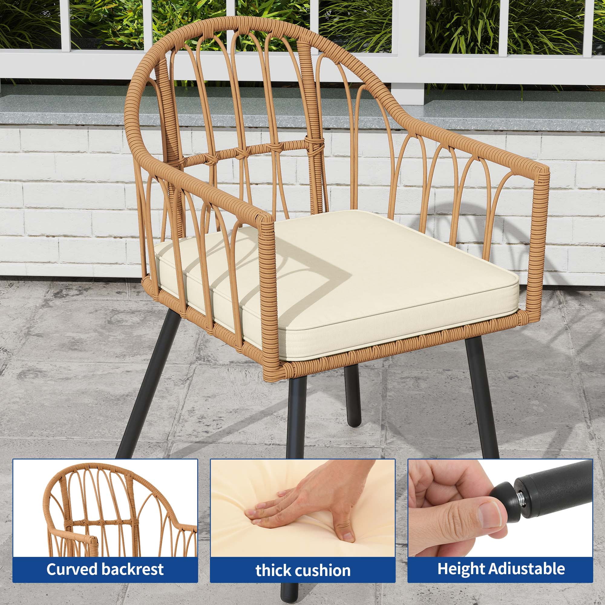 Uforic 5 Pieces Outdoor Patio Dining Table Set, 4 Rattan Wicker Dining Chair and ROUND Dining Table with Umbrella Hole for Garden, Lawn,Patios, Backyard