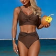 thumbnail image 6 of vigerkar Women High Waisted Bikini Sets 2 Piece Tummy Control Full Coverage Swimsuits V Neck Twist Front Bathing Suit (Coffee, XL), 6 of 6