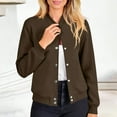 thumbnail image 5 of ZQGJB Women Bomber Jacket Lightweight Casual Button Down Long Sleeve Mock Neck Varsity Jackets Shackets with Pockets Fashion Outwear Coat Brown S, 5 of 8