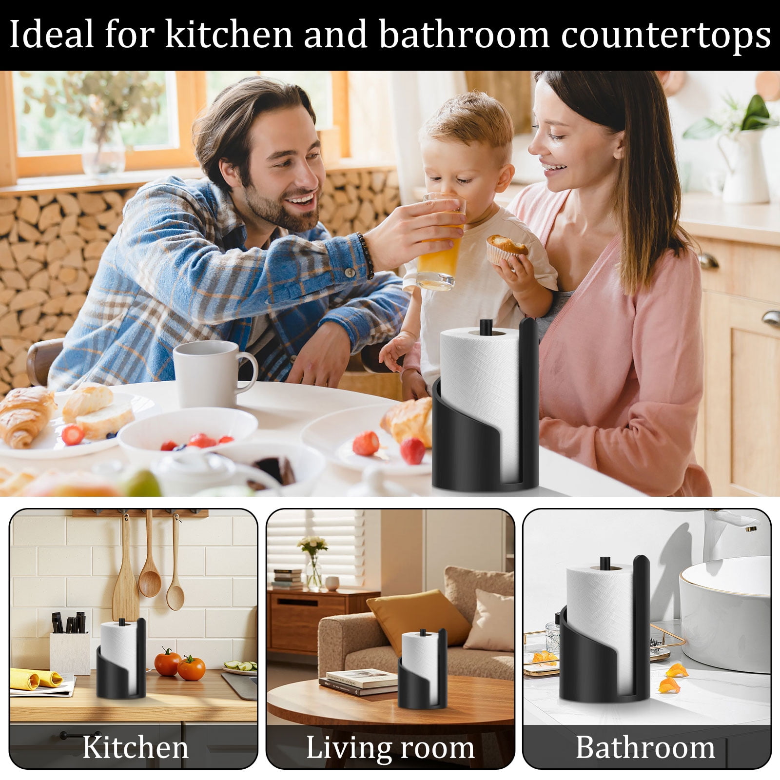 FKSZLL Mountain Paper Towel Holder Wood Round Base Paper Towel Holder One Handed Tearing Standard&nbsp;and Large Roll for Kitchen Bathroom