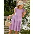 thumbnail image 4 of Oudiya Purple Dresses for Girls Ruffle Sleeve Tiered Swing Casual Midi Sundress with Pockets for Kids 6-14Y, 4 of 9