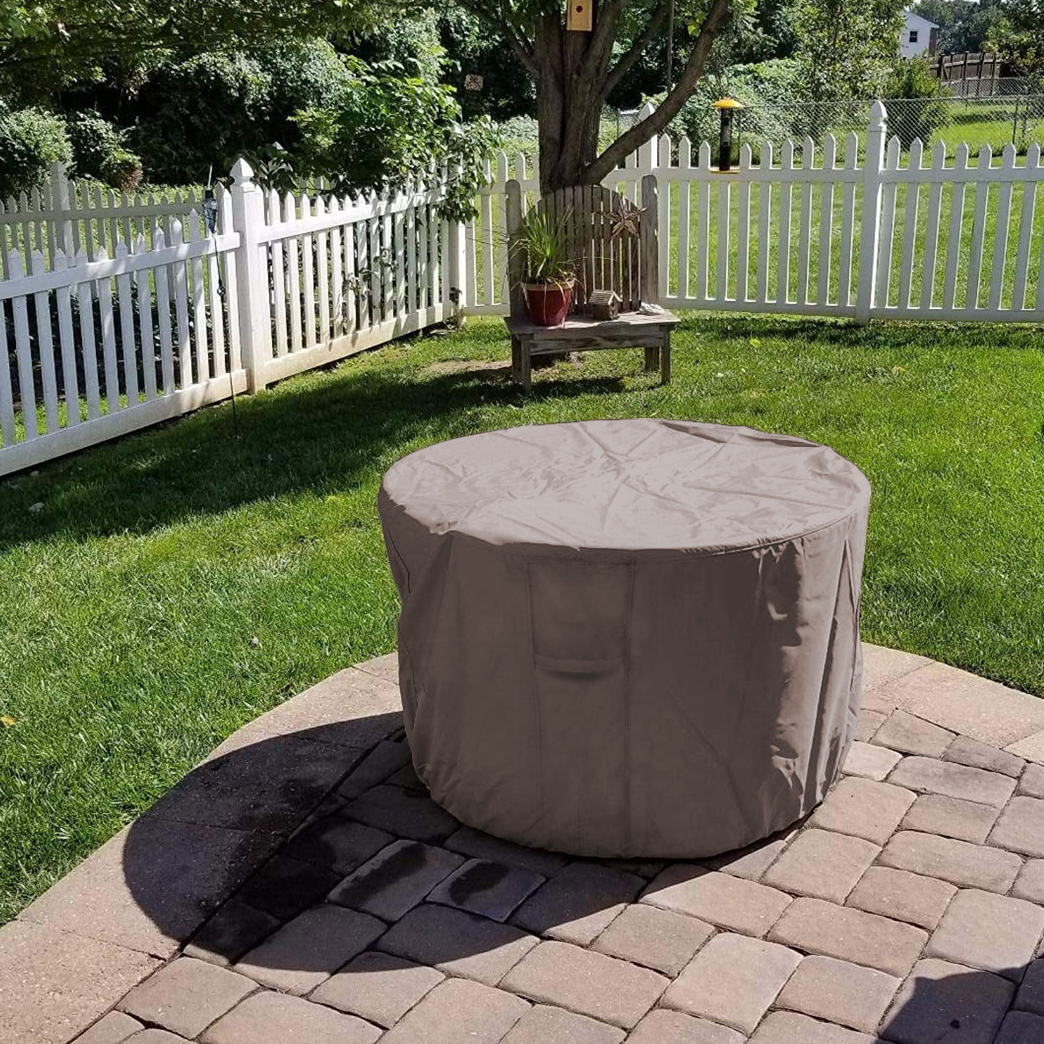 Leader Accessories Full Coverage Round Fire Pit/Bistro Table Cover Heavy Duty & Waterproof Fabric 36 L x 36 W x 22 H 