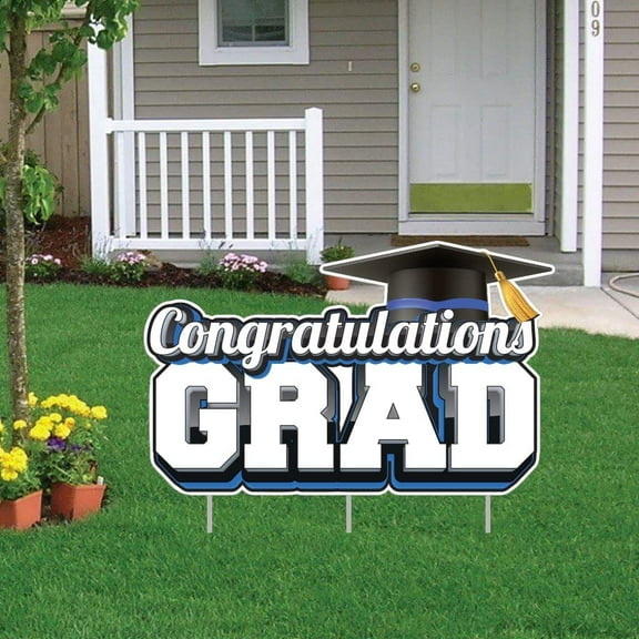 Victory Store 35" x 21.7" Blue Congrats Grad Graduation Yard Sign 22820