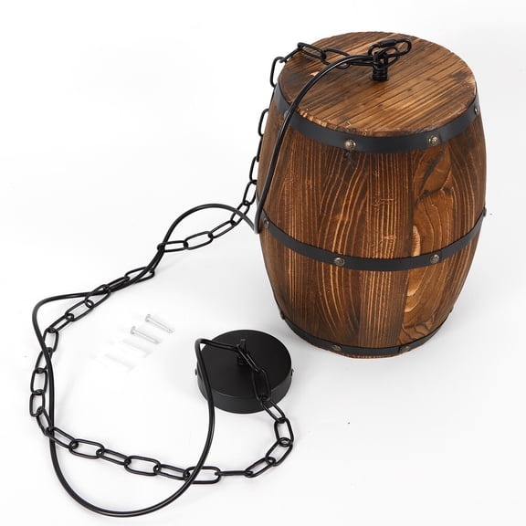Wood Wine Barrel Hanging Light Ceiling Lamp Pendant for Restaurant Bar Cafe