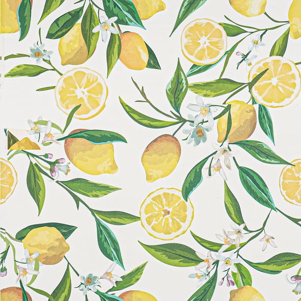 VEELIKE Lemon Wallpaper Peel and Stick Wallpaper Floral 17.7''x118'' Removable Self Adhesive Contact Paper Decorative Flower Yellow Lemon Mural Waterproof Vinyl for Nursery Kitchen Cabinets Liners