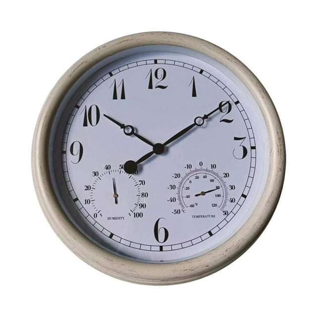 DOLITY 15 inch Wall Clock with Hygrometer Temperature Non Ticking Wall Decor for Garden