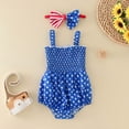 thumbnail image 2 of WUANDIXFA Jumpsuit Girls 4th of July Clothes for Kids Girls Toddler Summer Romper One-piece Overalls Stripe Stars Sleeveless Tie-Up Spaghetti Straps Casual Outfit Independence Day Blue,12-18 Months, 2 of 5