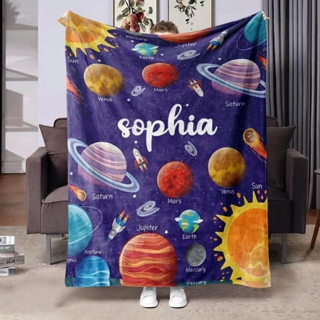 HELLOYOUNG Soft Warm Throw Blanket, Planet Pattern Cozy Microfiber Blanket for Couch Bed Travel, Lightweight Air Conditioning Nap Blanket for Home Office