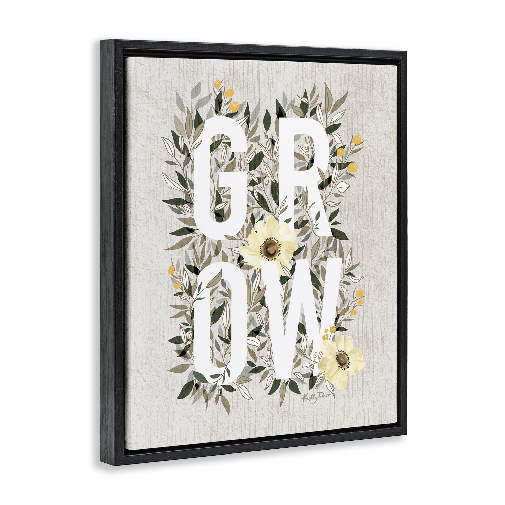 Stupell Industries Grow with Cottage Blooms Plants & Flowers Painting Black Floater Framed Canvas Art Print Wall Art, 17 x 21