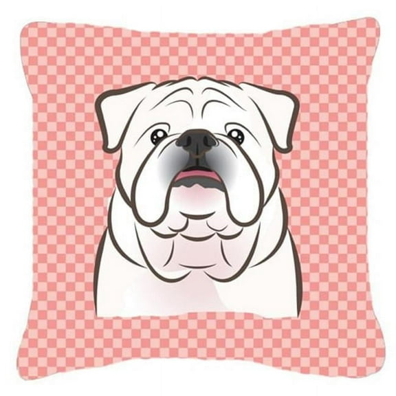 Caroline's Treasures BB1220PW1414 Checkerboard Pink White English Bulldog Canvas Fabric Decorative Pillow , 14Hx14W,