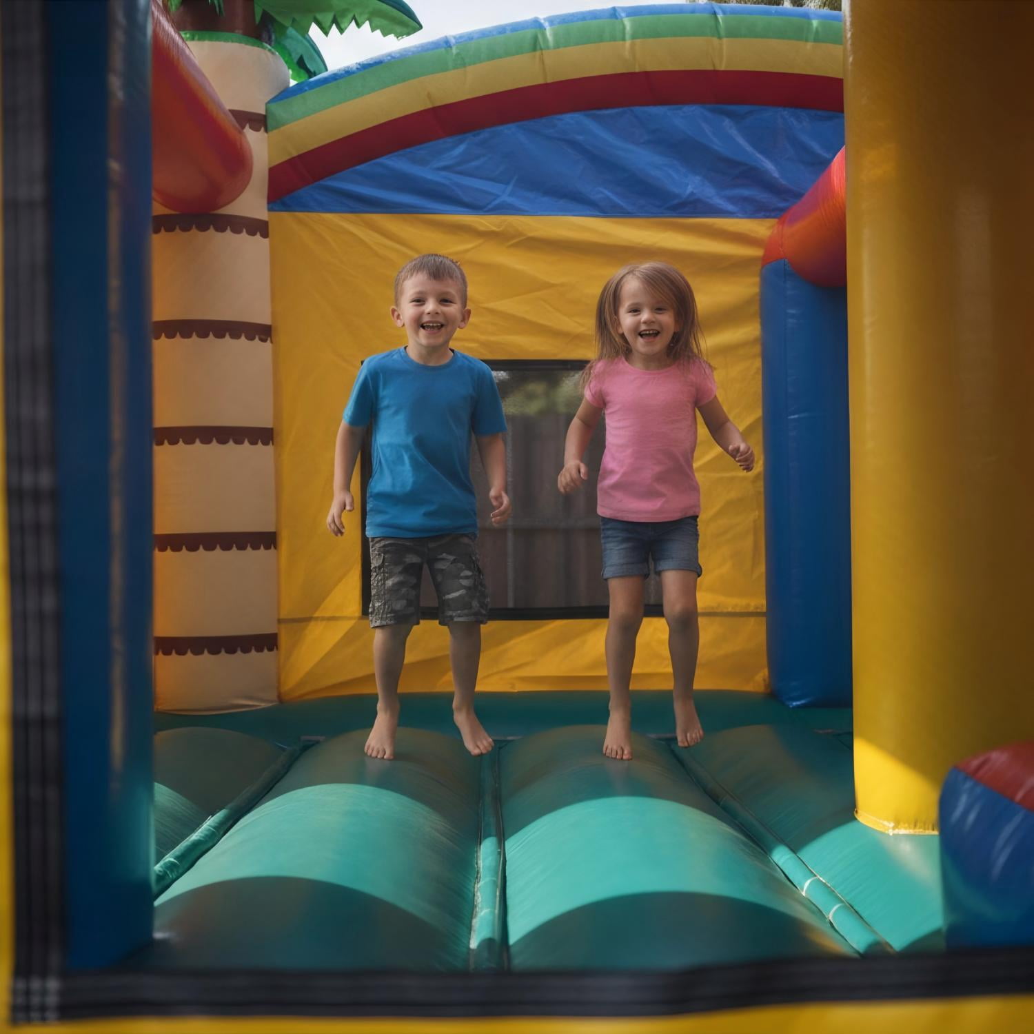 Rayocon Inflatable Bounce House Outdoor Water Slide for Kids Adult,17 x 11.7 x 10.7 ft,Splash Pool,Blower,Basketball Hoop for Backyard