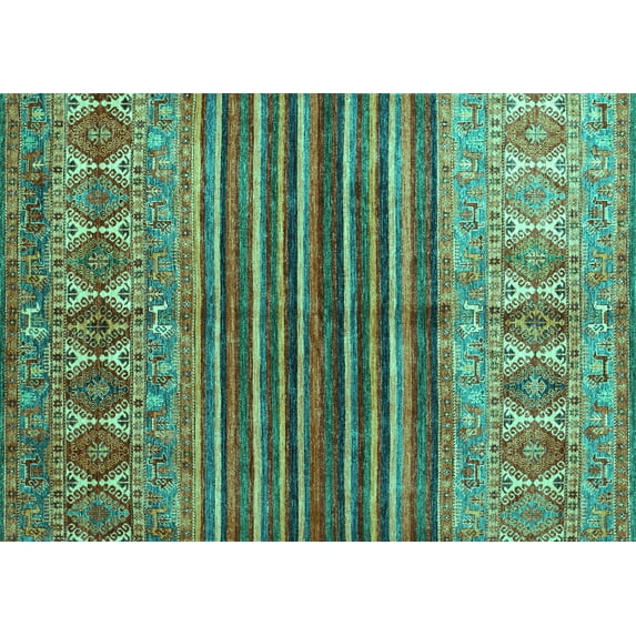Ahgly Company Indoor Rectangle Abstract Turquoise Blue Contemporary Area Rugs, 6' x 9'