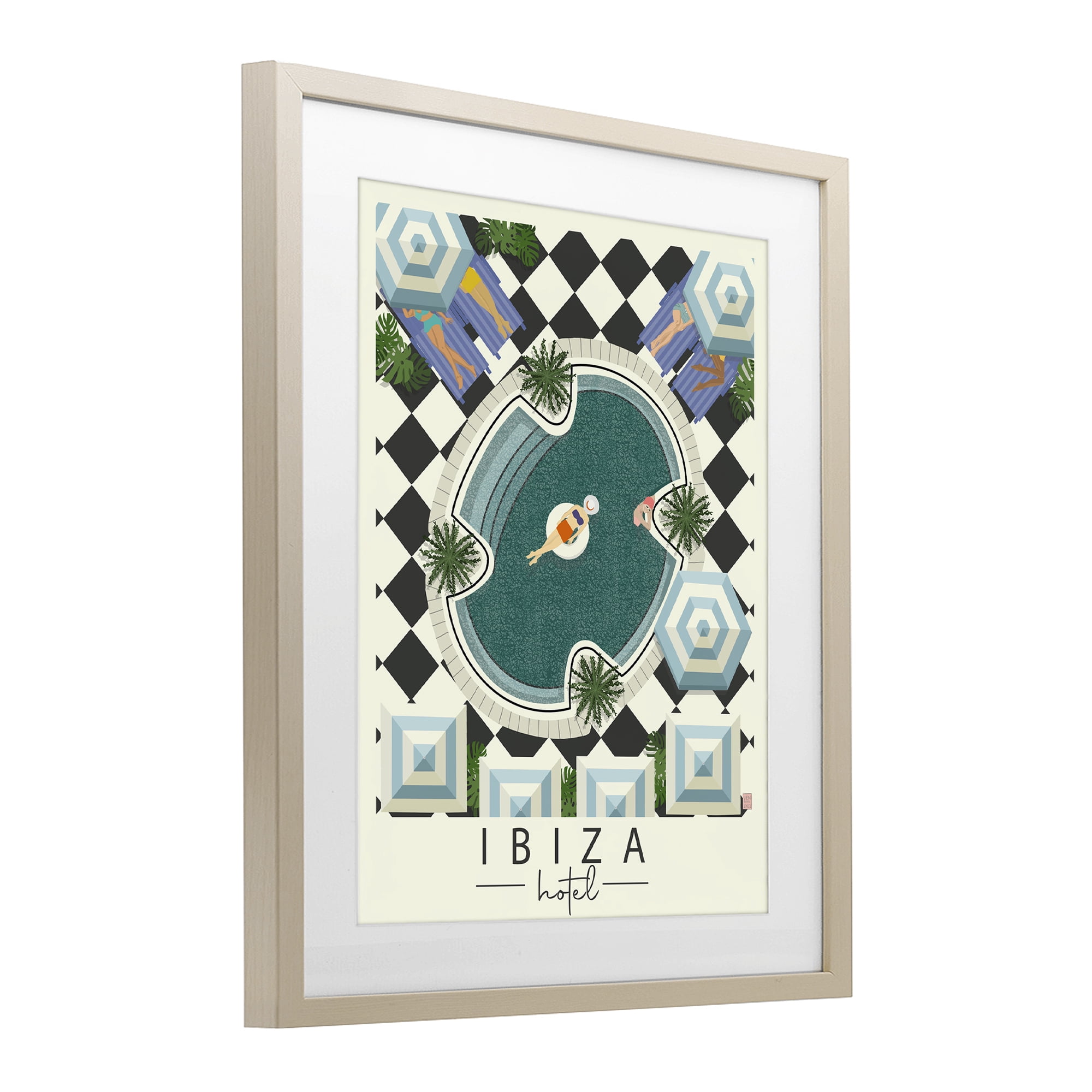 Stupell Industries Ibiza Hotel Aerial Pool Birch Framed Print Under Glass, design by Jen Bucheli