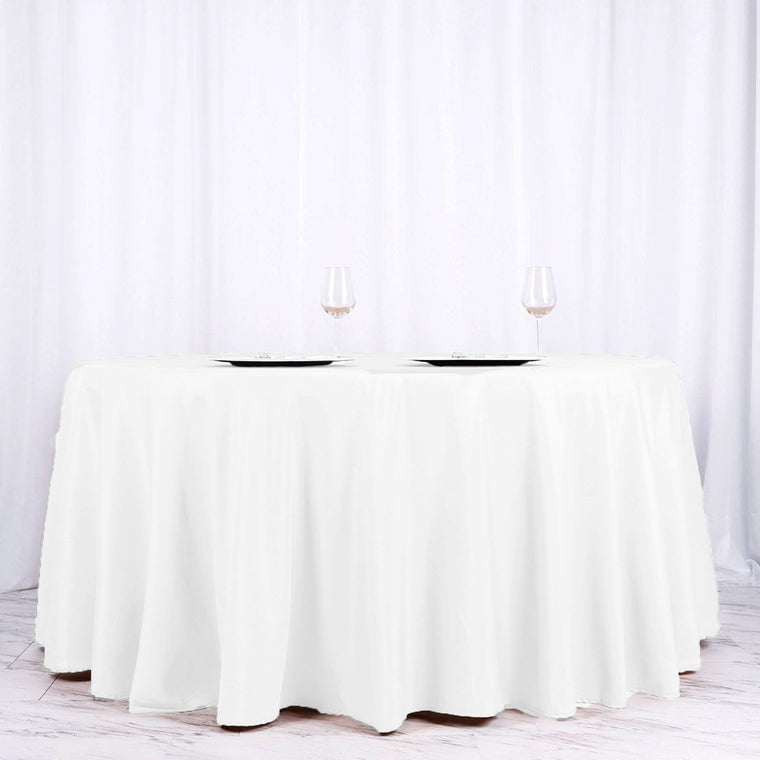 White Plain Round Banqueting Polyester Table cloths  132" Seamless 