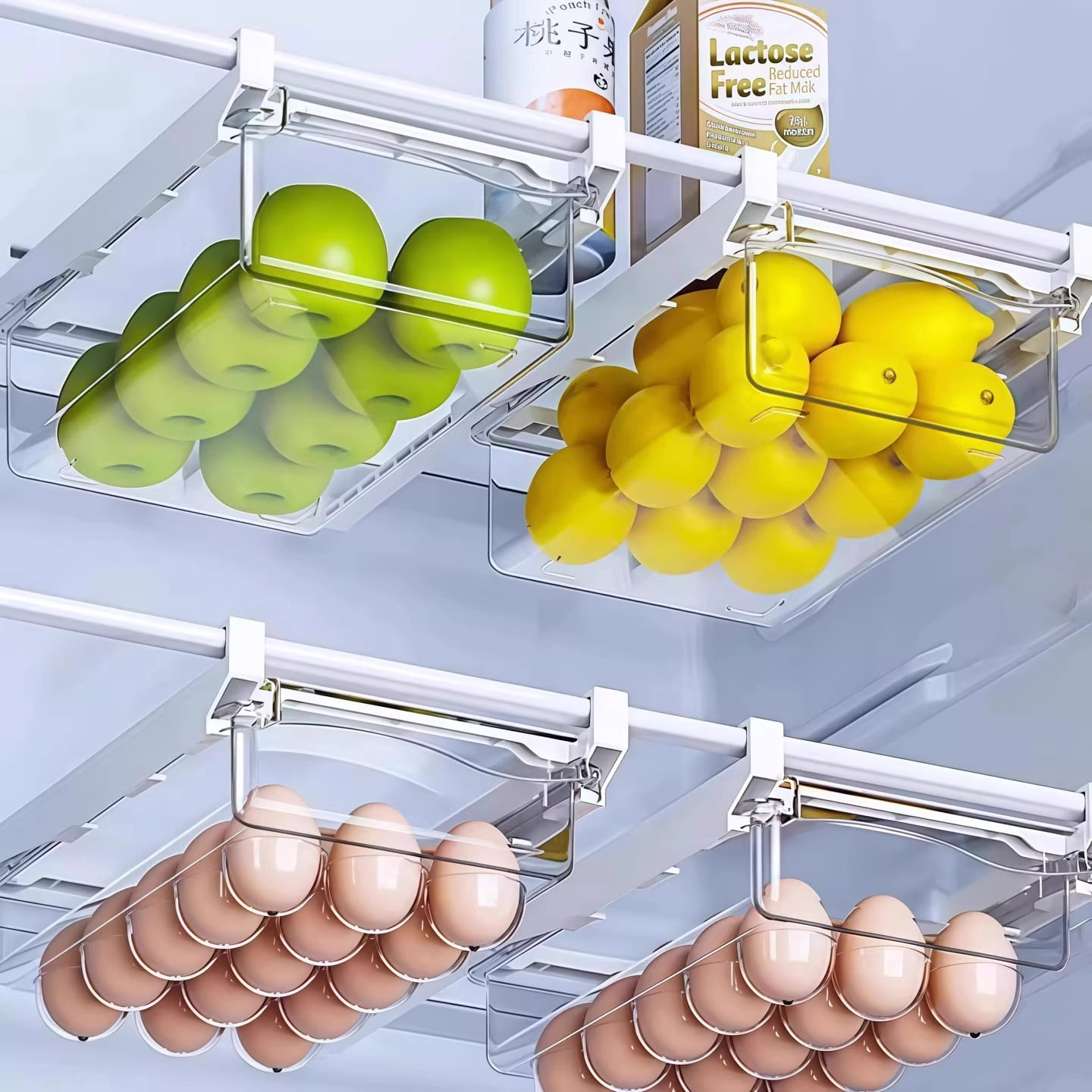 Refrigerator drawer style storage box, hanging basket, hanging eggs inside for kitchen preservation, frozen storage rack