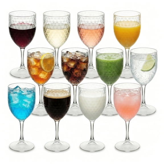 12pack 7oz Plastic Wine Vintage Goblets for Wedding, Unbreakable Crystal Style Reusable Stemware, Elegant Clear Drinking cups for Party Anniversary & Holiday Celebration