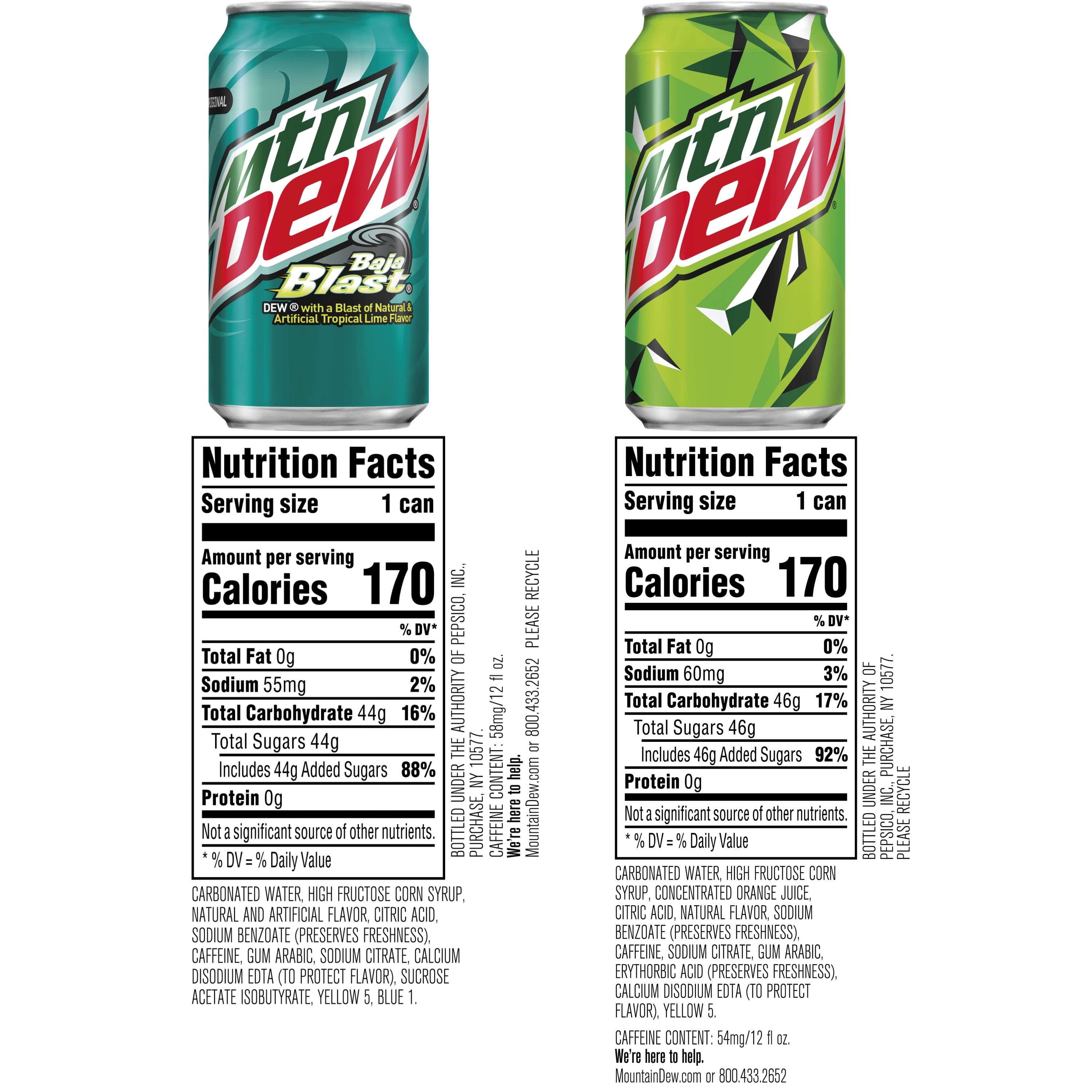 Mountain Dew Baja Blast Natural & Artificial Tropical Lime and