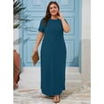 thumbnail image 3 of SHOWMALL Plus Size Women’s Summer Maxi Dress, Flowy Side Slit Long Dress with Pockets, Indigo Blue 5X Breathable Resort Wear for Beach Cruise & Vacation, 3 of 6