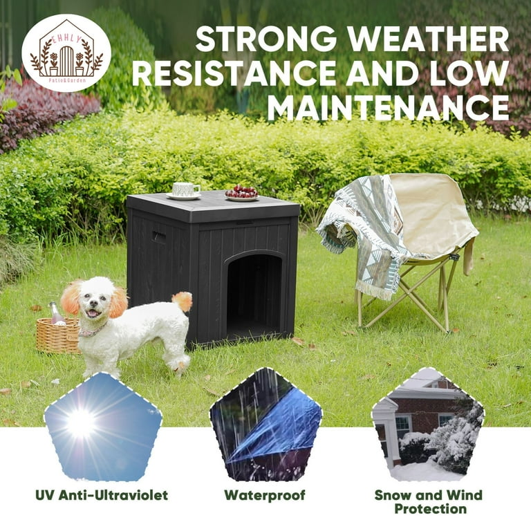 EHHLY Outdoor Cat House Waterproof Outside Multiple Feral Cat Houses Weatherproof Cat Litter Box Enclosure Durable Resin Plastic Black