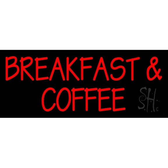 Breakfast And Coffee LED Neon Sign 10 x 24 - inches, Clear Edge Cut Acrylic Backing, with Dimmer - Bright and Premium built indoor LED Neon Sign for restaurant window and interior decor.