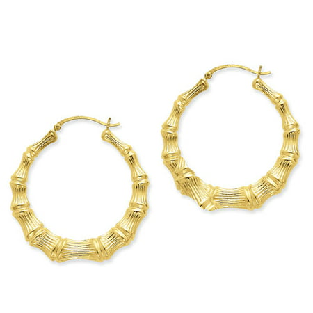 14k Yellow Gold Polished Bamboo Hoop Earrings - 4.8 Grams