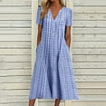 thumbnail image 1 of SMihono Robe Maxi Bohème d'Été pour Femmes Grande Taille Robe Décontractée d'Été à Rayures Imprimées Boutonnée Col en V Manches Courtes avec Poche Longue Robe de Plage, 1 of 4