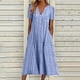 thumbnail image 2 of Vestidos Para Mujer Maxi Vestido Casual Raya Estampado Botones Cuello V Manga Corta Con Bolsillo Vestido Largo Odeerbi  ODB159463, 2 of 4