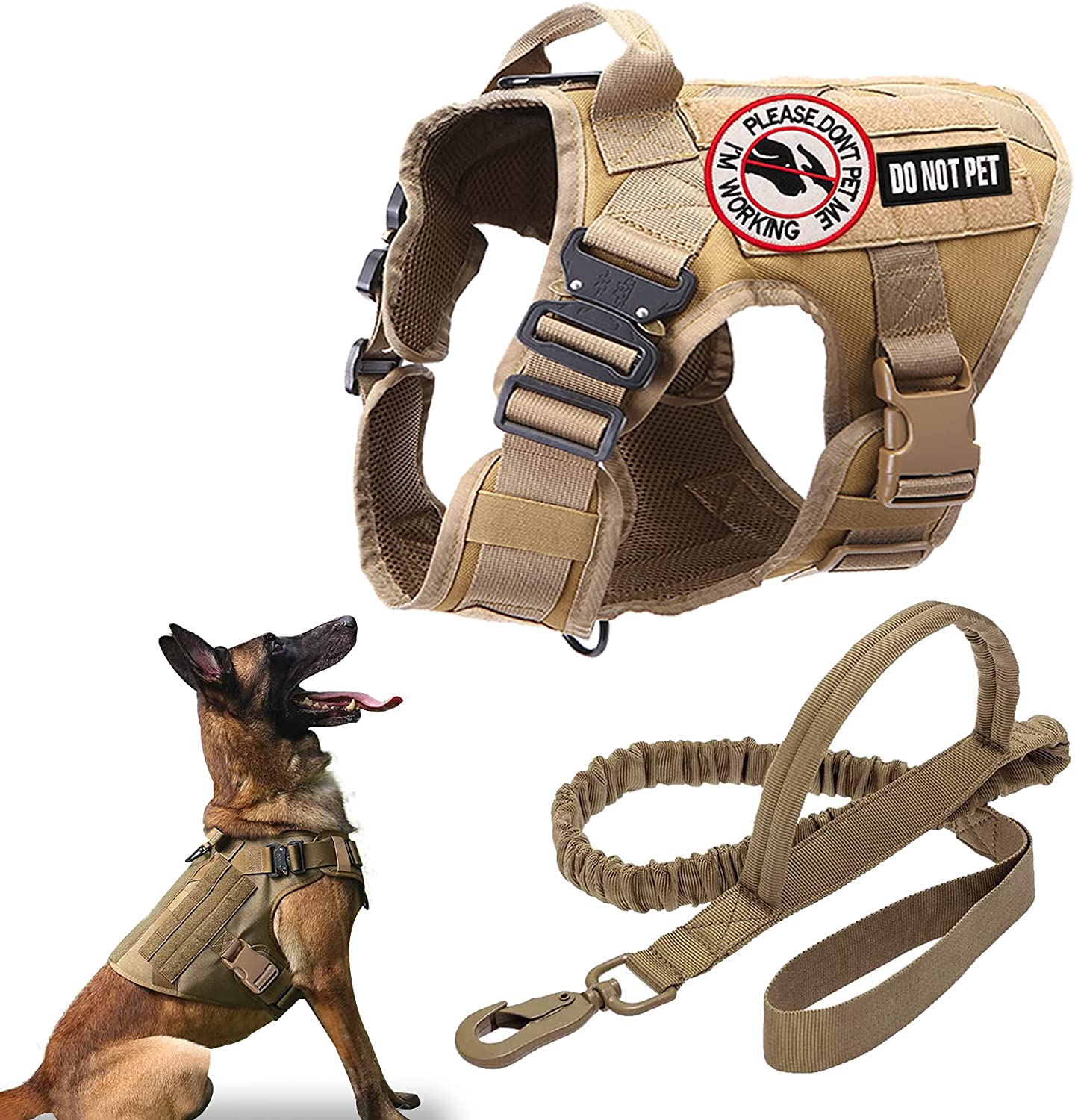 Tactical Dog Vest Harness Service Medium Large Dogs Military Harnesses  Leashes Frenchie K9 Training Metal Buckle Adjustable No Pull Front Clip  Leash Double Handle Pet Leash Patches(Khaki,Large) Walmart Canada