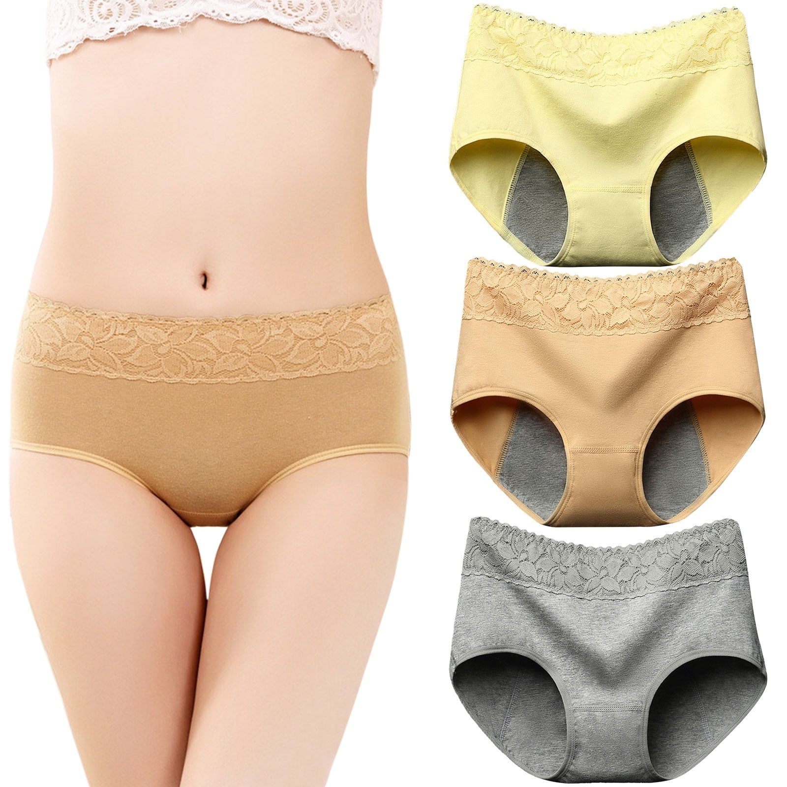 YDOJG Women'S Panties Womens 3Pc Menstrual Underwear For Women Lace Panties  Briefs Mid Waist Briefs Lace Womens Underwear