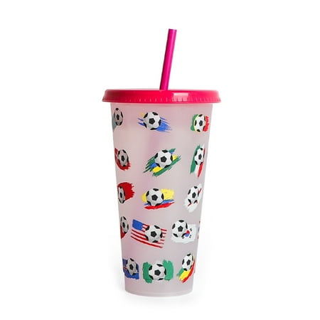 

Football & Flag Straw Cup with Lid Reusable Plastic-Tumblers Travel Coffee Mug Color-Changing Water Drinking Bottle