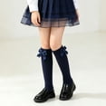 thumbnail image 2 of FRSASU Girl's Knee High Socks with Bows Long School Uniform Elegant Bow Tie Cotton Flower Girls Socks Navy-C, 2 of 5