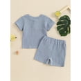 thumbnail image 4 of Musuos Toddler Boys Casual Summer Outfits 3 6 12 18 24M 3 T Patchwork Buttons Short Sleeve T-Shirts with Elastic Waist Shorts 2Pcs Clothes Set, 4 of 9