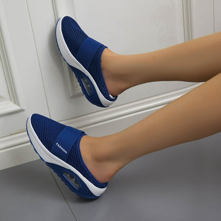 

Voncos Summer Slides- Women s Platform Lightweight Hollow Half Slippers Mesh Round Head Sandals Clearance Shoes Blue 6