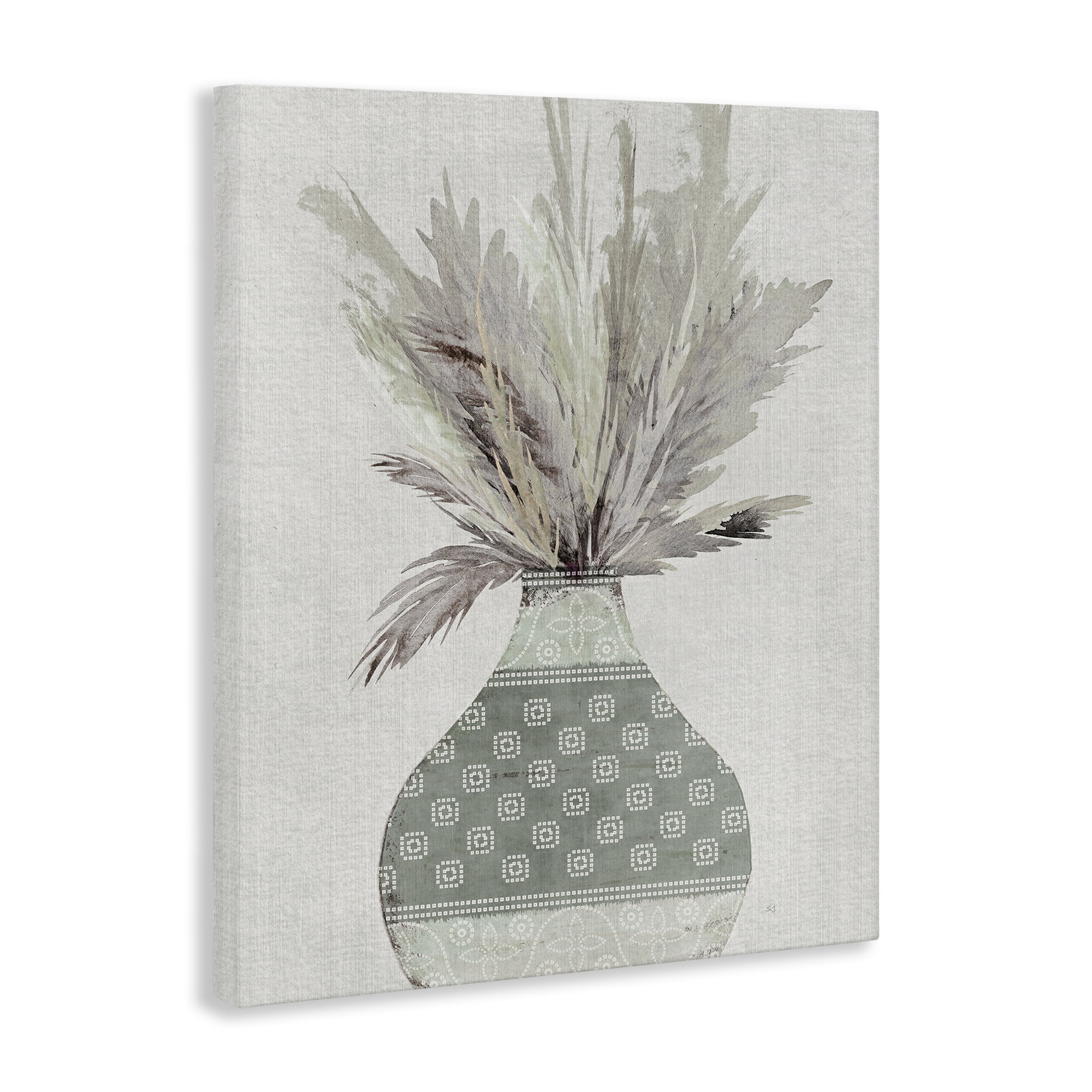 Stupell Industries Boho Wheat in Vase Plants & Flowers Painting Wrapped Canvas Art Print Wall Art, 24 x 30