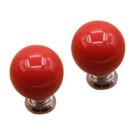WHAMVOX 2pcs European Rural Design Single Hole Round Ceramic Kitchen Cupboard Cabinet Drawer Door Knobs Pull Handles (Red)