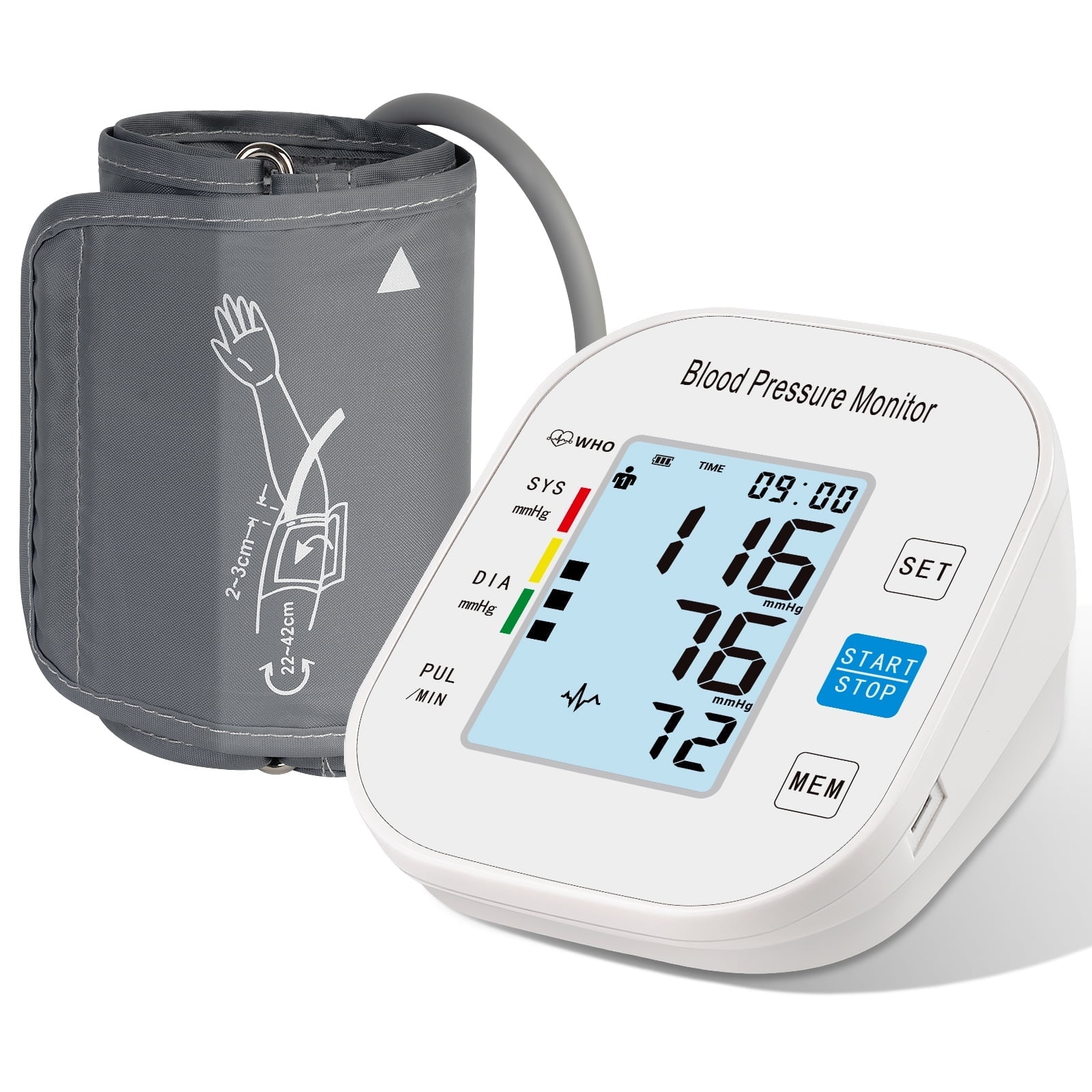 Cowin Blood Pressure Monitor Upper Arm Fit Reno Blood Pressure Cuff 8.7”- 15.7” Monitor Backlight Display HR Detection Digital BP Machine