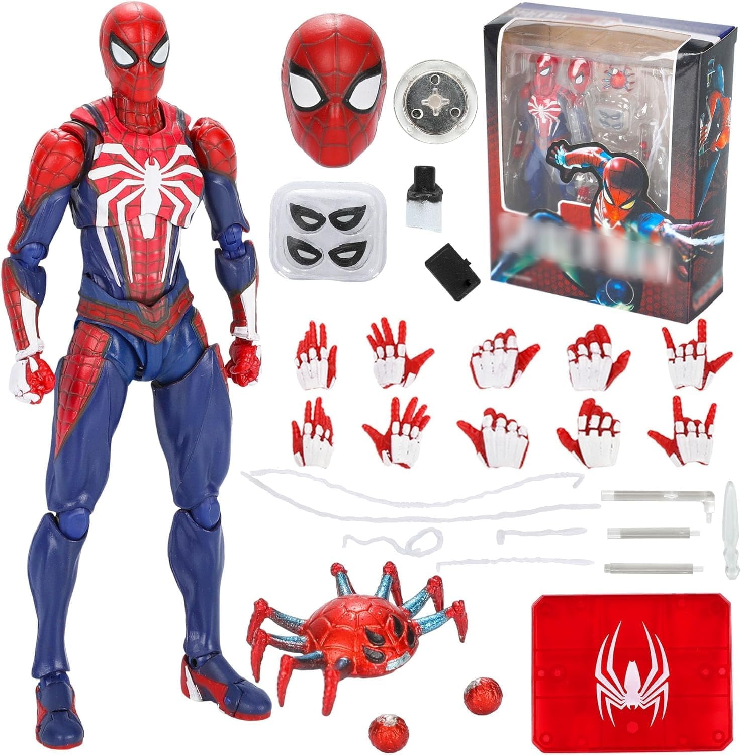 Njube Spider Mαn Action Figures Doll Upgrade Suit Game Edition Doll Hand Office Aberdeen Decoration Model Painting Box Set for Fans 6-Inches