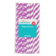 Polka Dot & Striped Paper Straws, 8.25 in, Neon Purple, 30ct