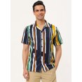 thumbnail image 2 of INSPIRE CHIC Camisas de bloque de color con cierre de botones y mangas cortas con estampado de rayas de verano para hombre Azul amarillo L, 2 of 6
