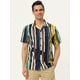 thumbnail image 2 of INSPIRE CHIC Camisas de bloque de color con cierre de botones y mangas cortas con estampado de rayas de verano para hombre Azul amarillo L, 2 of 6