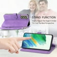 thumbnail image 5 of Dteck Wallet Cover Case for Samsung Galaxy S21 FE 5G Phone, Embossed Luxury Flower Pattern PU Leather Shockproof Wrist Strap Kickstand Zipper Card Holder Protective Case for Samsung S21 FE, Purple, 5 of 8