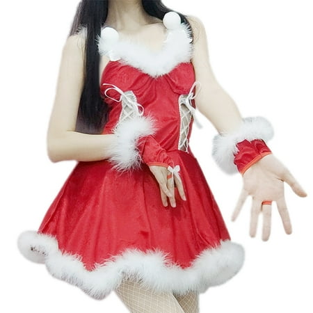 

SIEYIO Christmas Cosplay Dress Christmas Dress Up Sexy Costume Party Lingerie Set Strap