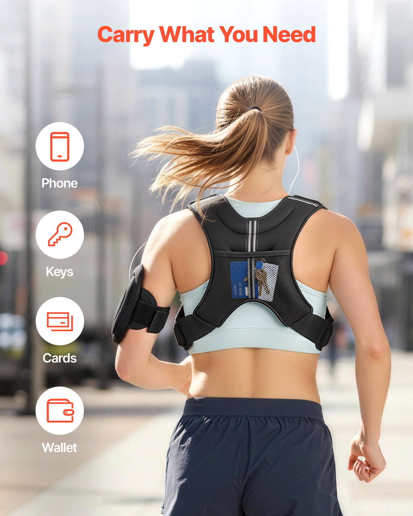 VEVOR Weighted Vest, 6 lbs Body Weight Vest for Men Women, with Reflective Stripe, Adjustable Buckle, Workout Equipment for Strength Training, Running, Jogging, Fitness, Muscle Building, Weight Loss
