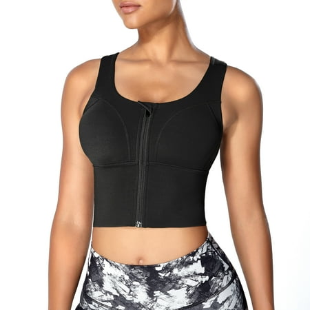 

Junlan Women Padded Sports Bralette Front Zipper Cross Back Support Yoga Bra