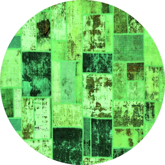 Ahgly Company Indoor Round Patchwork Green Transitional Area Rugs, 3' Round