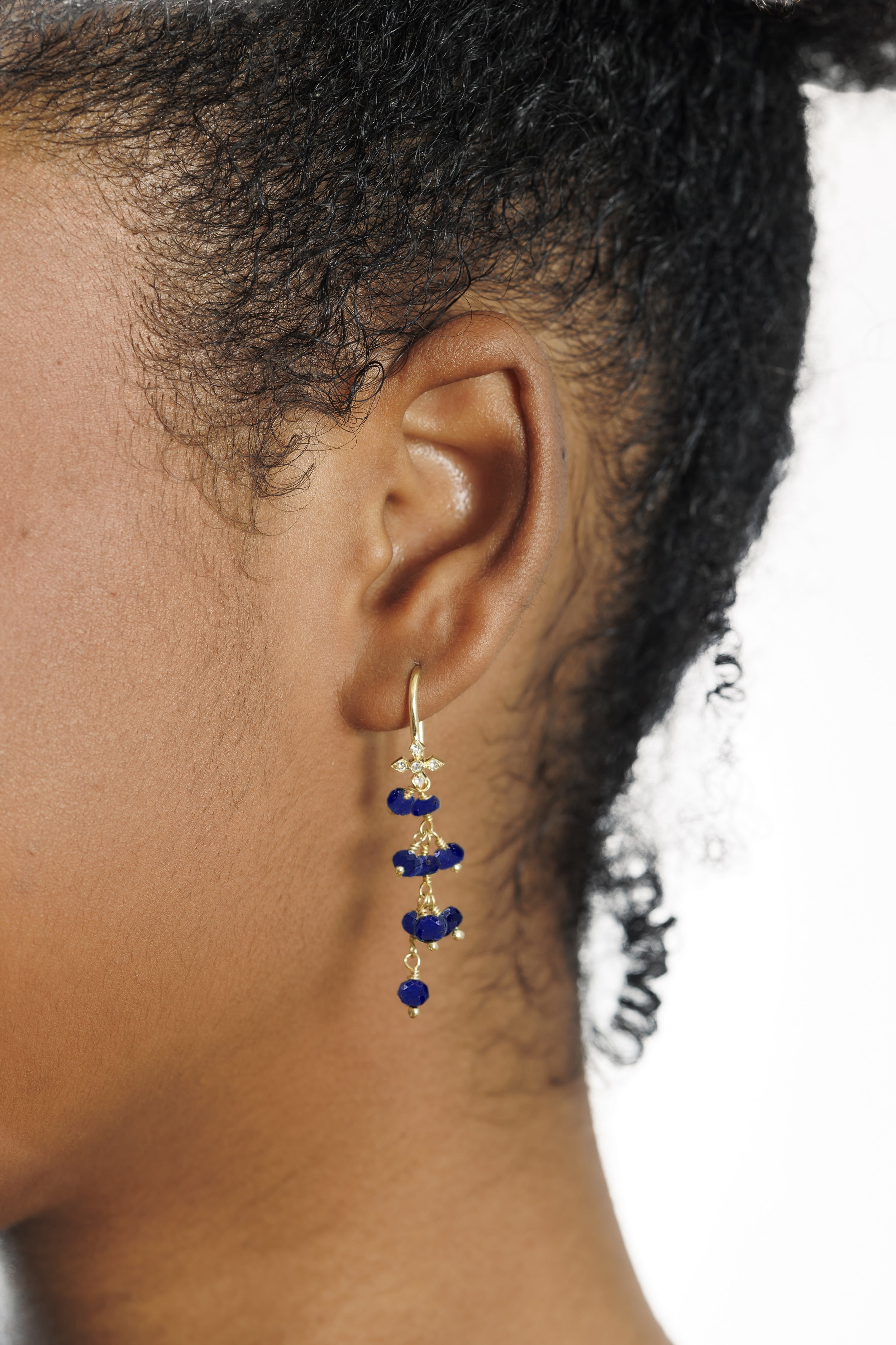 ABSHEL Blue Sapphire Earring - Wire Wrap Dangle - 925 Sterling Silver 18K Gold Plated.