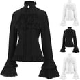 thumbnail image 5 of YanHoo Women Pirate Shirt Victorian Ruffle Medieval Renaissance Vampire Ruffled Steampunk Puffy Halloween Cosplay Shirts 2025 Fall Savings, 5 of 5