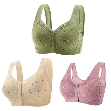 GERsome 3PCS Women s Front Closure Bras Posture Full Coverage Plus Size No Underwire Support Plunge Seamless Bra 3PCS#Green/Beige/Hot Pink S