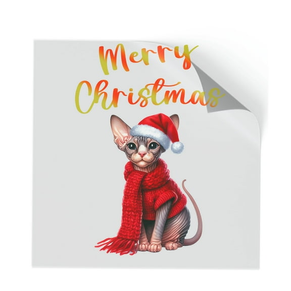 Merry Christmas Sphynx Enjoys Catmas Winter Xmas Holiday Cutout Transfer Sticker Cat Lover Kitten Owner Gifts Idea Transparent Decal Art Decor - 02022