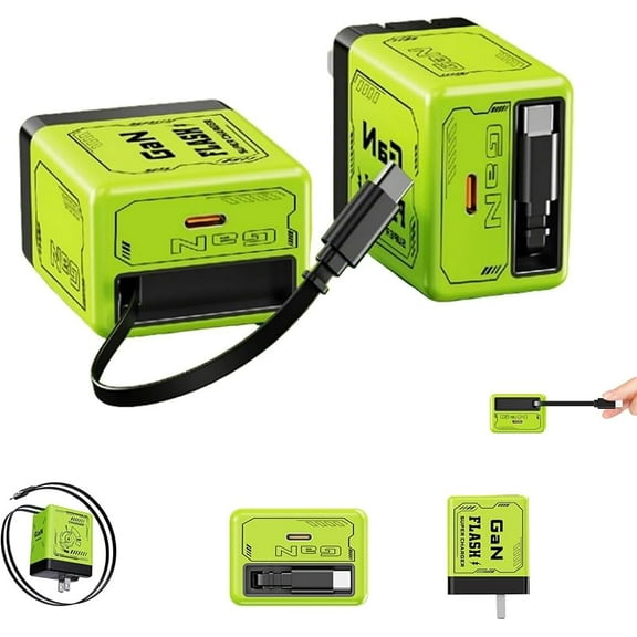 2 in 1 Gan Charger, All in One Foldable Plug for iPhone, 120w Compatible Fast Charging Power Adapter Retractable Wall 2-in-1 GaN 120W Fast Charger(Green-1PC)